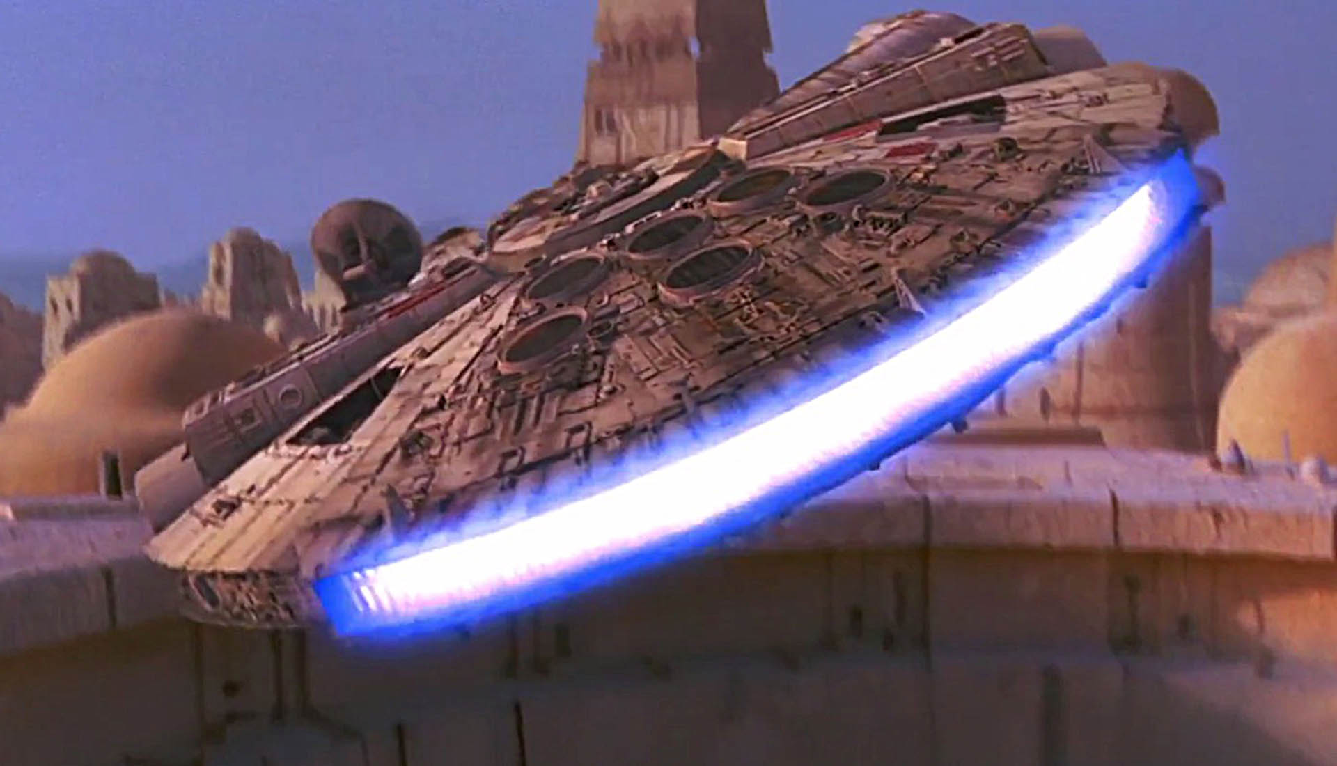 The Millennium Falcon escape from Mos Eisley