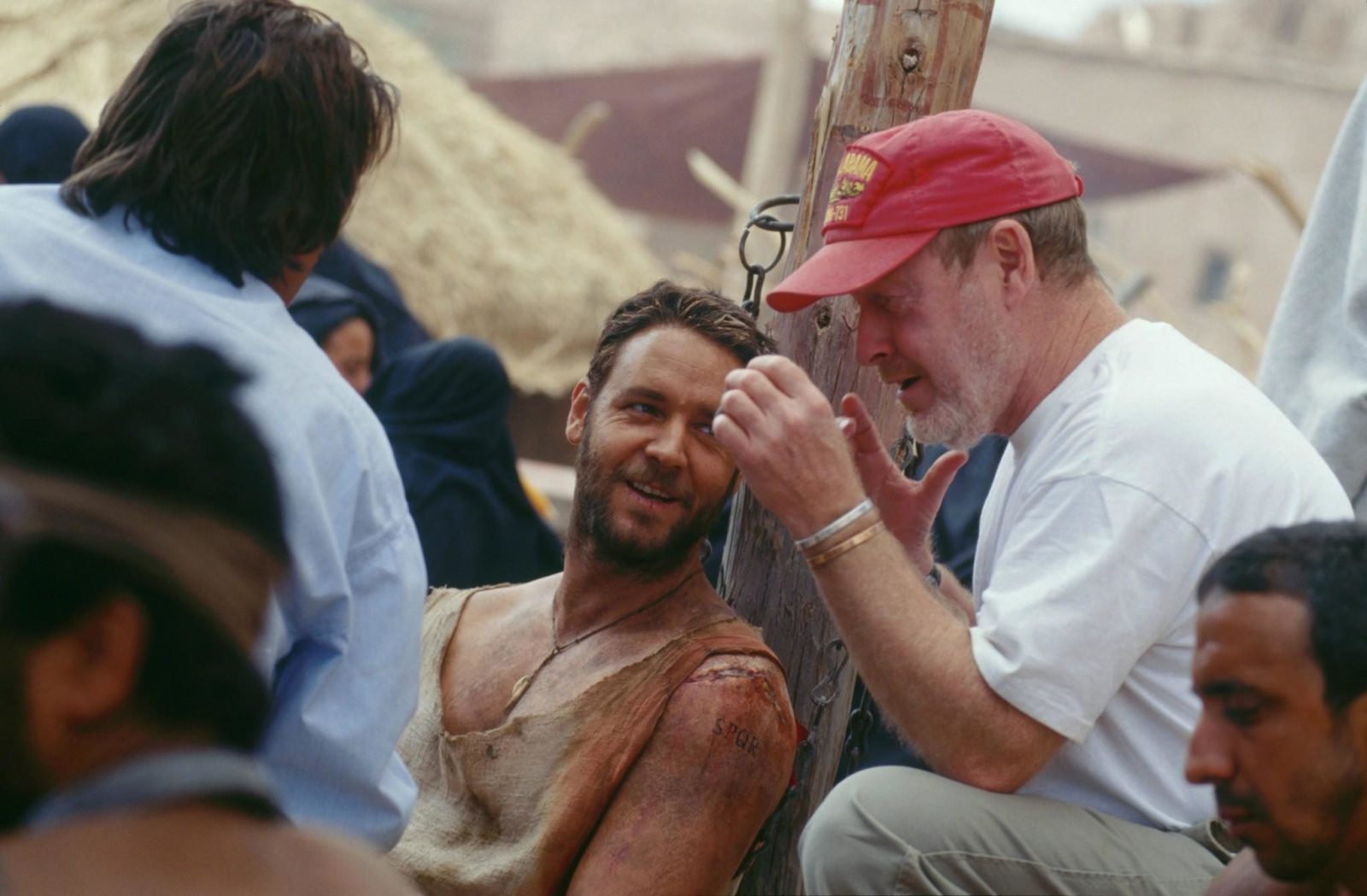 Russel Crowe and Ridley Scott on the set of Gladiator