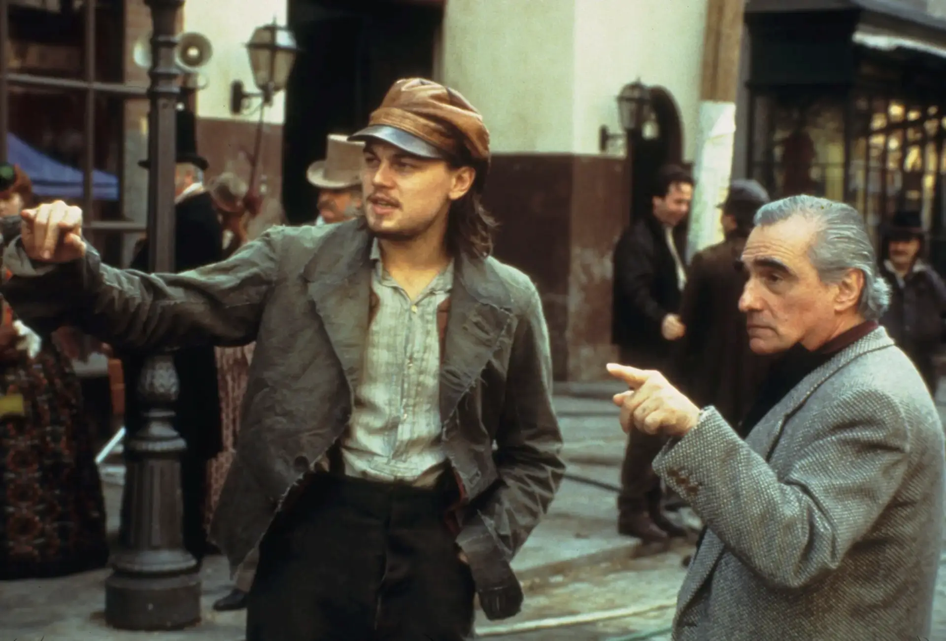 Leonardo DiCaprio and Martin Scorsese on the set of Gangs of New York 