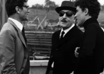 Totò, Ninetto Davoli and Pier Paolo Pasolini on the set of The Hawks and the Sparrows