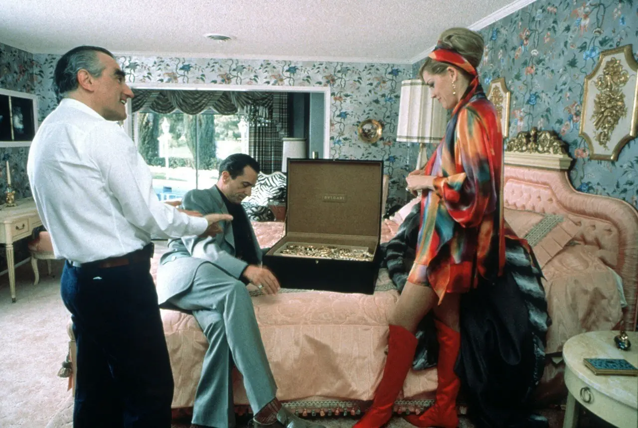 Martin Scorsese, Sharon Stone and Robert De Niro on the set of Casino 